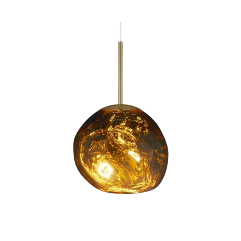 Tom Dixon's Melt LED Mini Pendant is a beautifully distorted pendant in collection of modern finishes with matching ceiling rose. Featuring an integrated LED module, this ceiling light creates a mesmerizing melting hot-blown glass effect when turned on, and a mirror-finish effect when off. This piece is made in Germany using a high tech manufacturing techniques to achieve the perfect melted orb for your design.