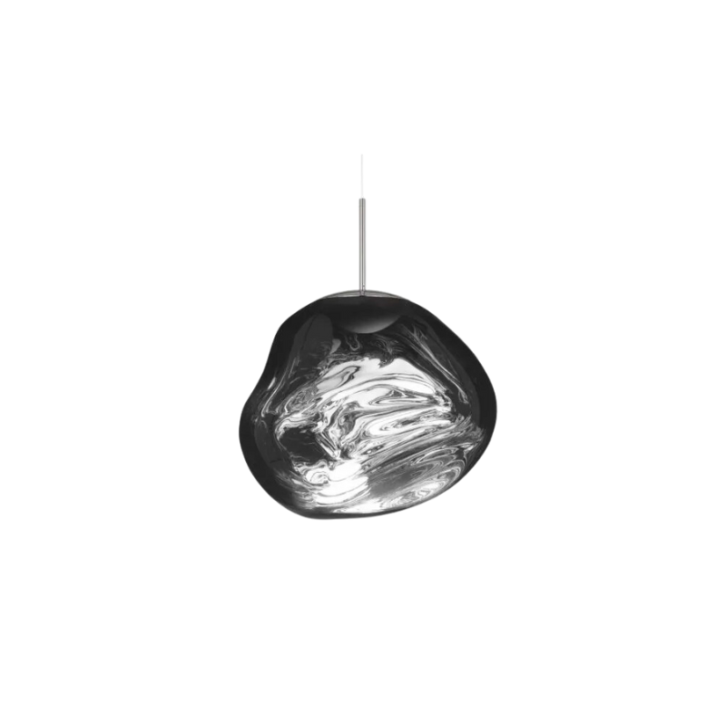 Tom Dixon's Melt is a beautifully distorted pendant in a modern Smoke finish and matching ceiling rose. Featuring our intergrated LED module, this ceiling light creates a mesmirizing melting hot-blown glass effect when on and a mirror-finish effect when off. Made in Germany using a high tech manufacturing technique to achieve the perfect melted orb.