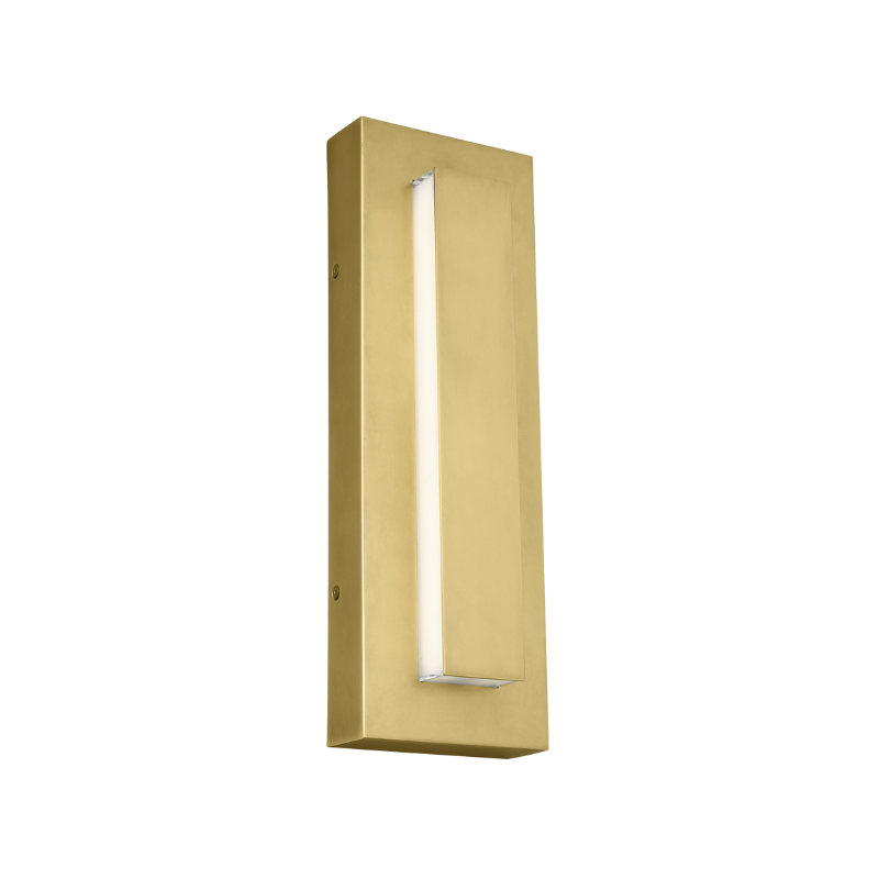 The 15 inch Aspen Outdoor Wall Sconce from Visual Comfort and Co in natural brass.
