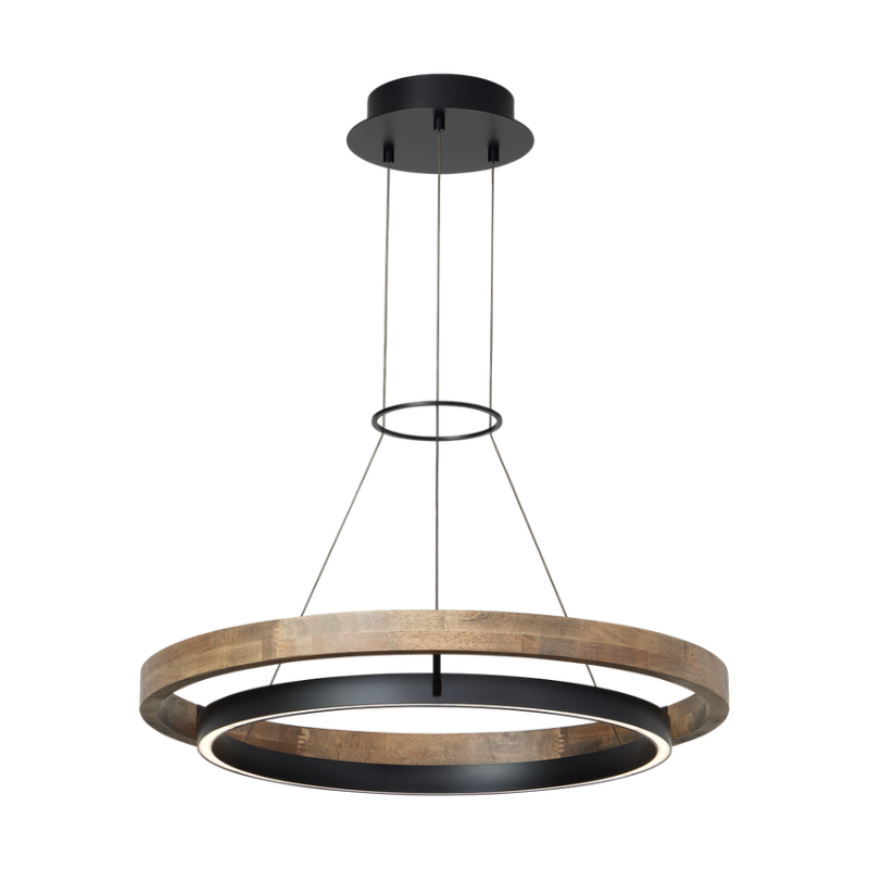 The Grace Chandelier (30 Inch) by Visual Comfort & Co. in Matte Black with Weathered Oak.