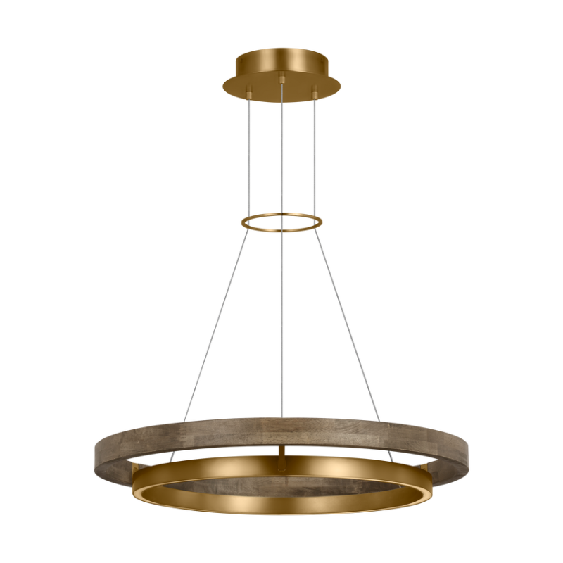 The Grace Chandelier (30 Inch) by Visual Comfort & Co. in Natural Brass with Weathered Oak.