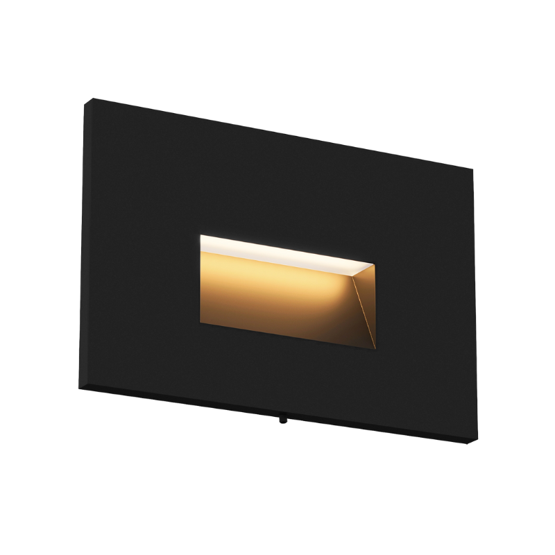 The Ikon Outdoor Step Light from Visual Comfort and Co in black, angled, showing the LED.