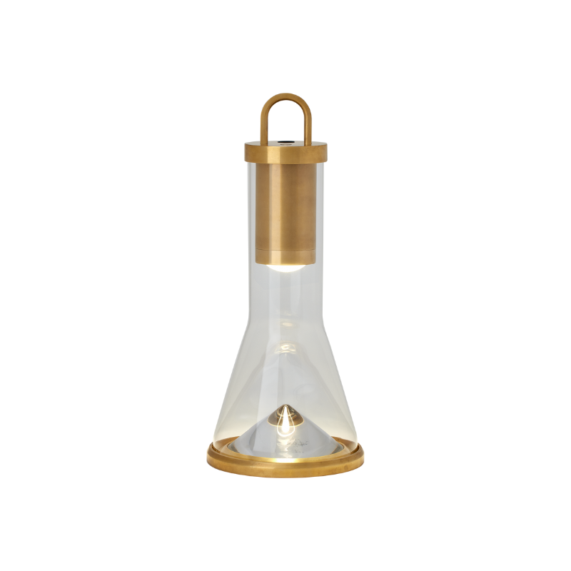 The Kandella Rechargeable Table Lamp from Visual Comfort and Co in natural brass.