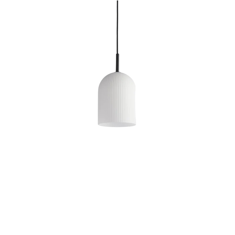 With its sculptural and minimalistic refined silhouette, the Ghost pendant has a modern purity. Made of translucent opal glass, the shade gives an illusion of a white cloth thrown over the light source. Resembling the appearance of a friendly ghost in the air. A figure that is enhanced by the subtle vertical groove pattern fading out gradually upwards. Casting a soft, diffused light, the Ghost pendant will fill the room with a cozy vibe.