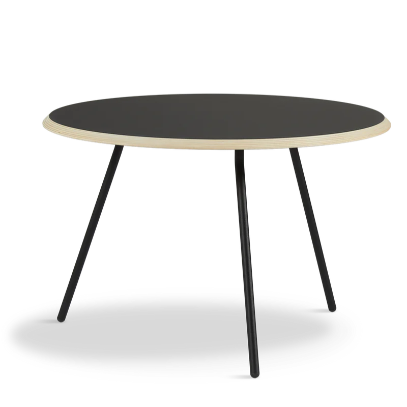 The Soround Coffee Table from Woud with the large diameter table top and high height in black.