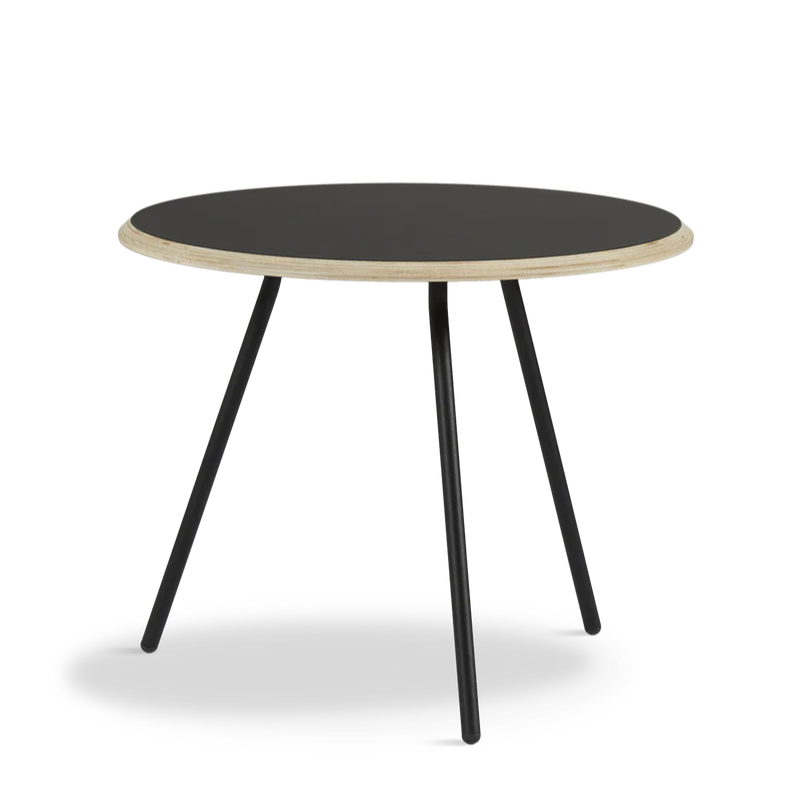 The Soround Coffee Table from Woud with the small diameter table top and high height in black.