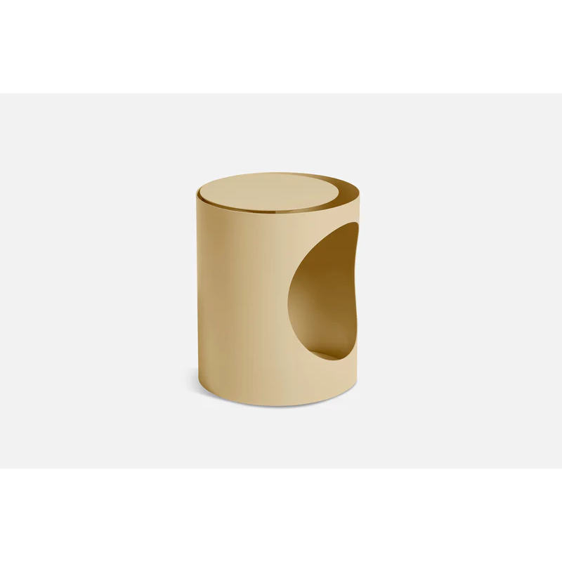 The TABL Side Table from Woud in ivory from a side angle.