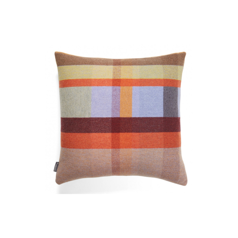 The luxurious Cecil Cushion from the Wallace & Sewell Block Collection is inspired by Korean artist, Chung Eun Mo's abstract paintings. This stunning throw pillow features a bold checkerboard pattern of juxtaposed blocks and striking hues. Made from sumptuous merino lambswool, this cushion is reversible with a different colorway on each side. 