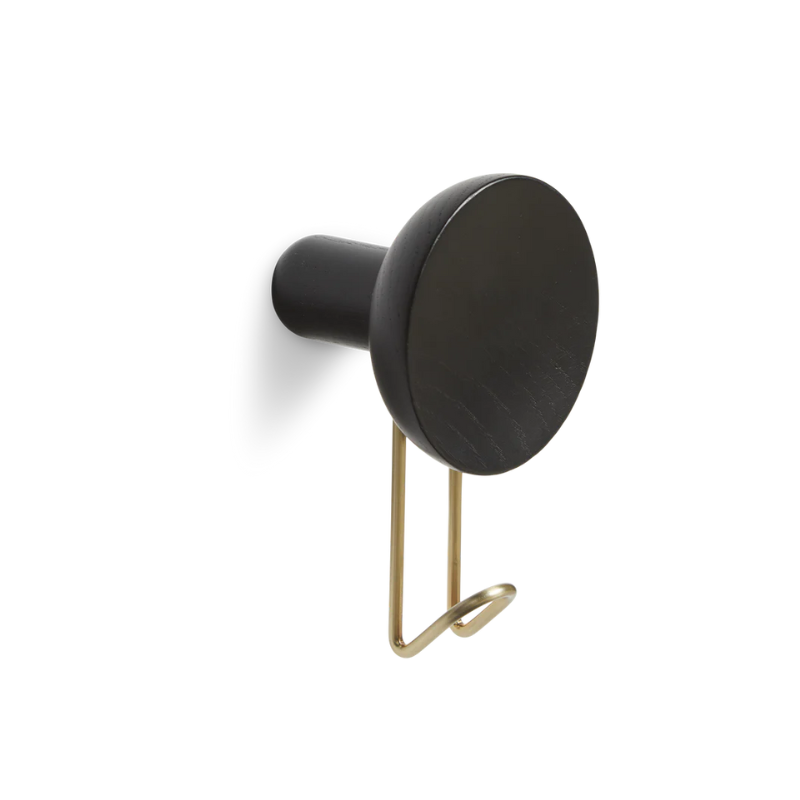 The Around Wall Hanger (Large) from Woud in black with a satin brass hook.