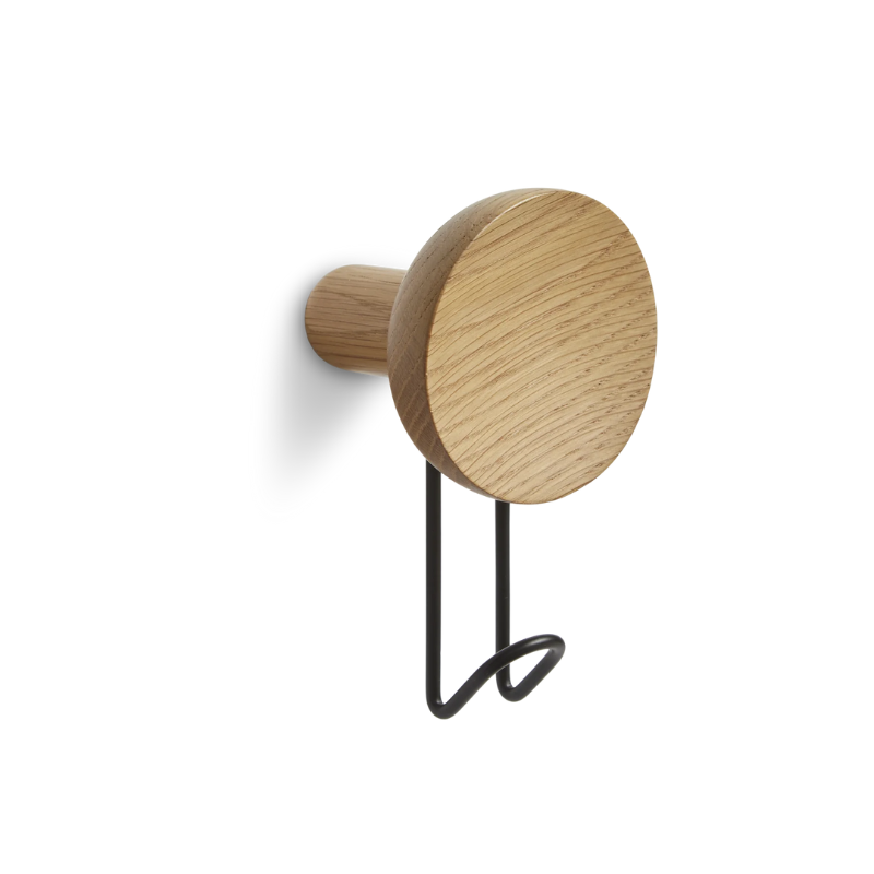 The Around Wall Hanger (Large) from Woud in oak with a black hook.