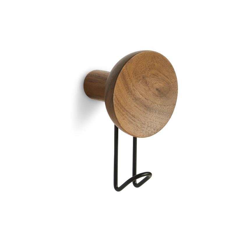 The Around Wall Hanger (Large) from Woud in walnut with a black hook.
