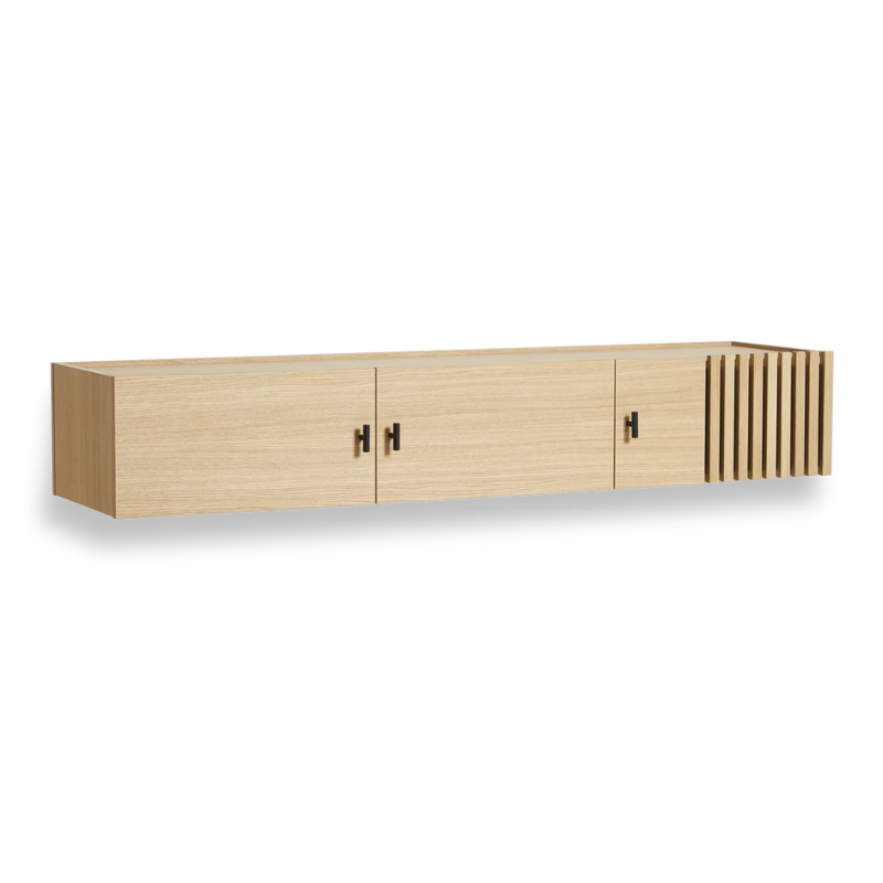 The Array Wall-Mounted Sideboard from Woud in white pigmented oak.