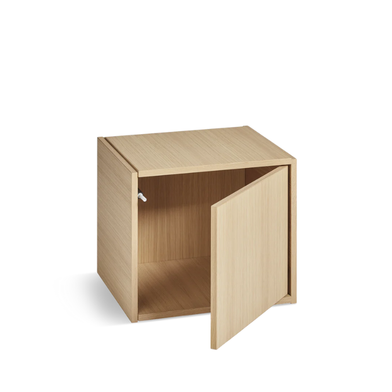 The Bricks Cube from Woud in white pigmented oak with the right door option.