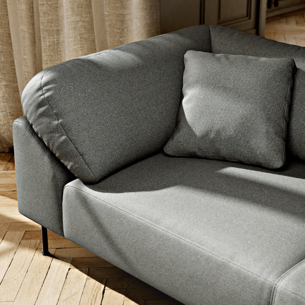 Collar Sofa 2.5 Seater by Woud in Cyber 02101 Dark Grey in a living room.