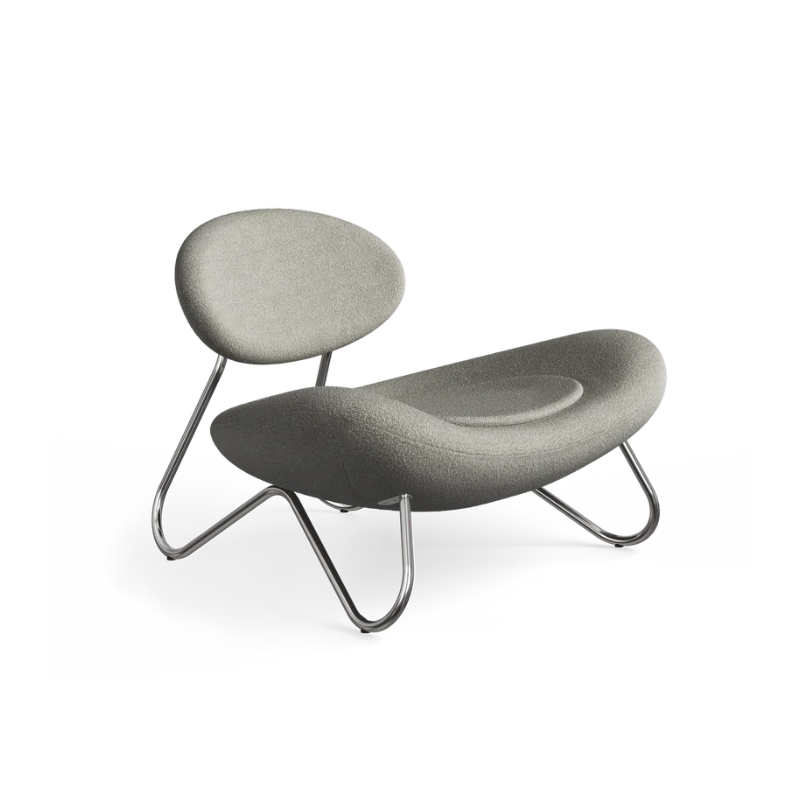 The Meadow Lounge Chair from Woud with warm grey fabric and chrome legs.