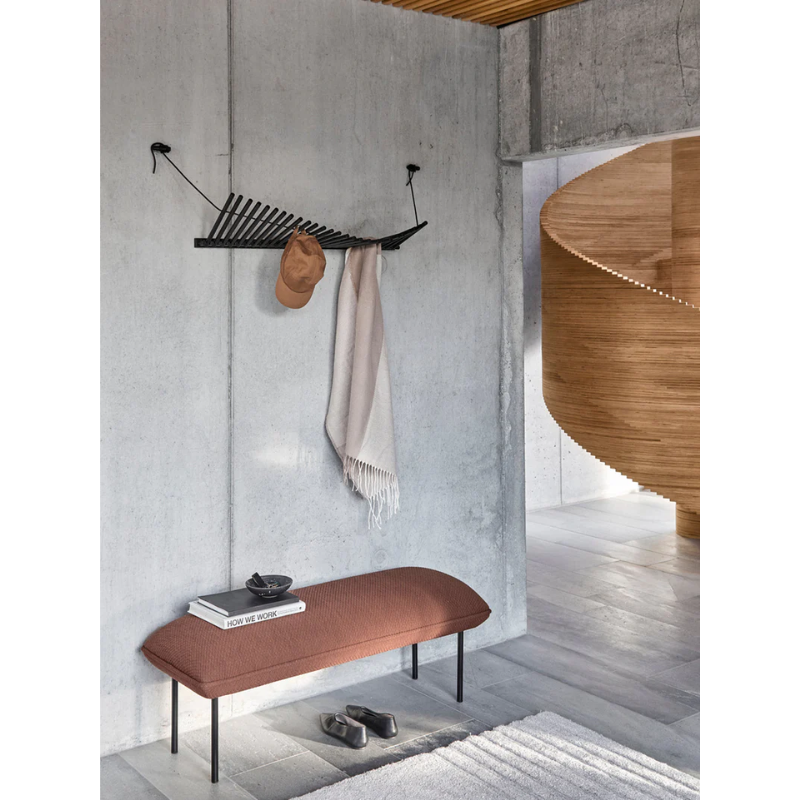 The Nakki Bench from Woud with a custom fabric in a family space.