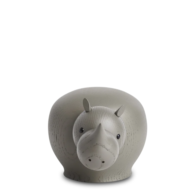 The Rina Rhinoceros from Woud, made out of solid oak and then painted taupe.