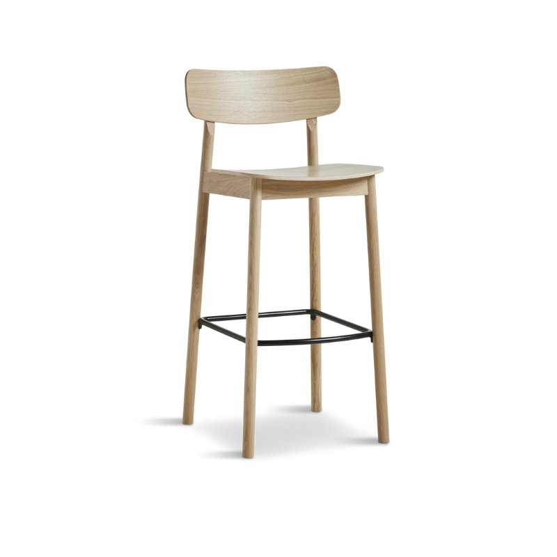 The Soma Bar Stool from Woud in white pigmented oak.
