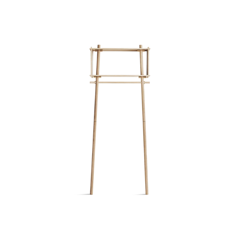 The Töjbox Wardrobe from Woud in the small size and white pigmented oak color.