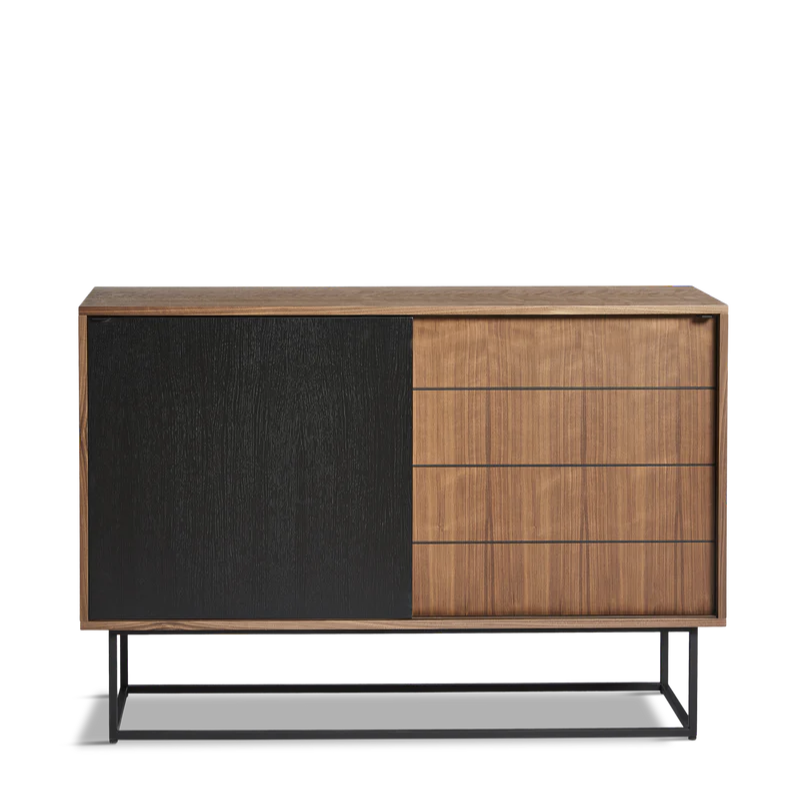 The Virka Sideboard (high) from Woud in walnut and black.