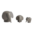 The solid oak Nunu Elephant from Woud painted taupe, in all three sizes (mini, small and medium).