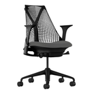 The Sayl Chair from Herman Miller in Black and Charcoal Seat with fixed arms, seat, and no lumbar support.