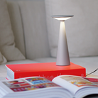 The gray Damina Pro from Zafferano used as a reading lamp.