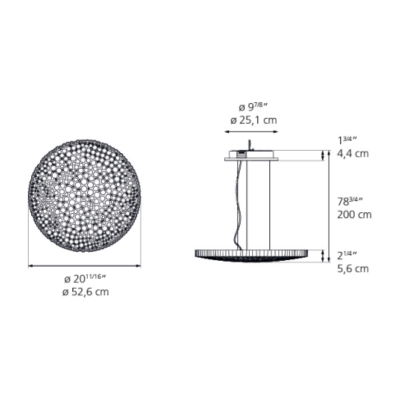 These are the dimensions for the Calpiso Suspension pendant light from Artemide.