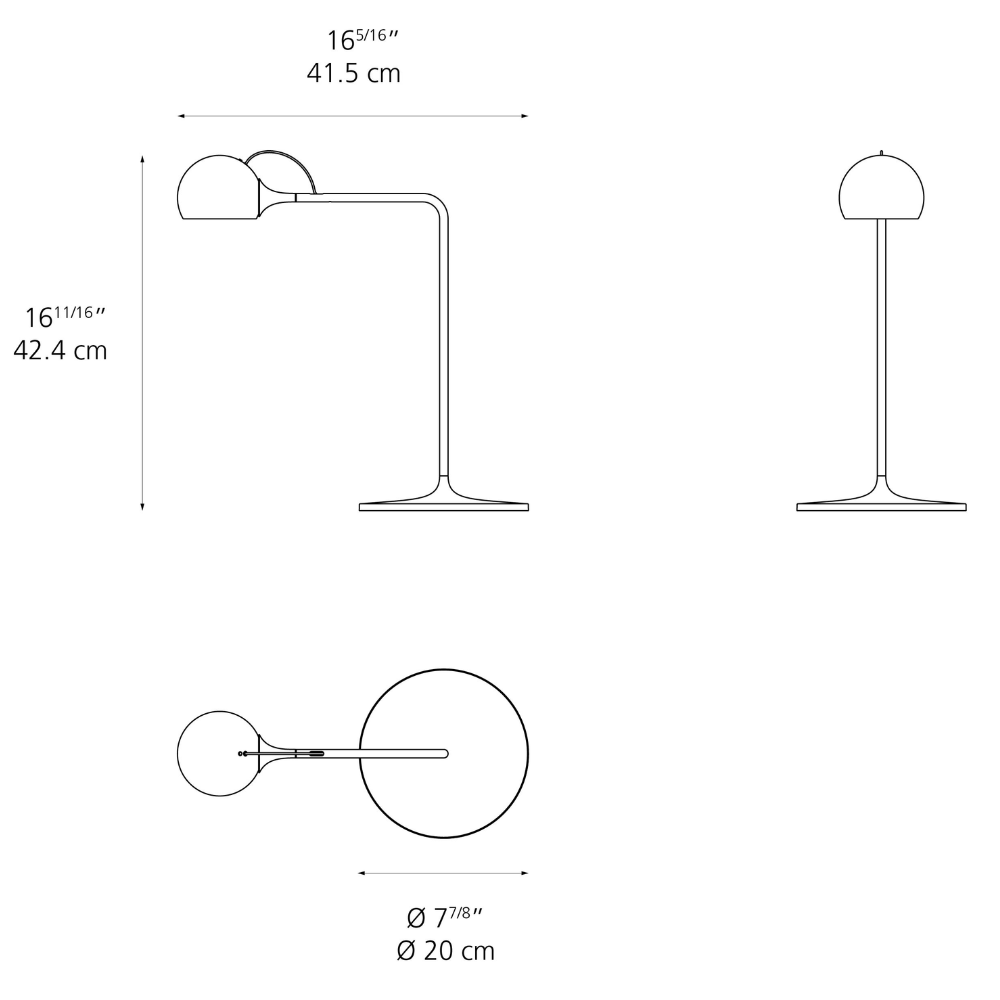 The dimensions of the Ixa Table Lamp from Artemide. all-groups