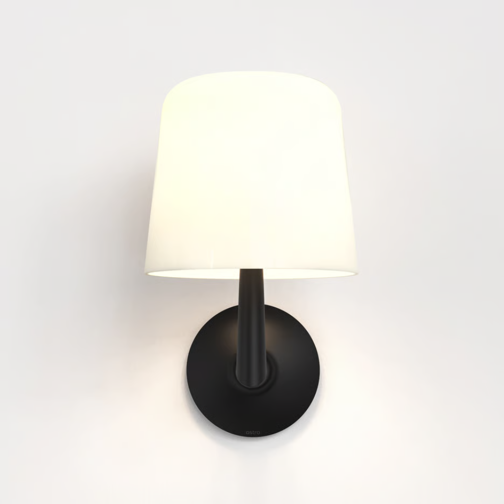 The matte black Ella Wall Sconce from Astro lighting from the front.