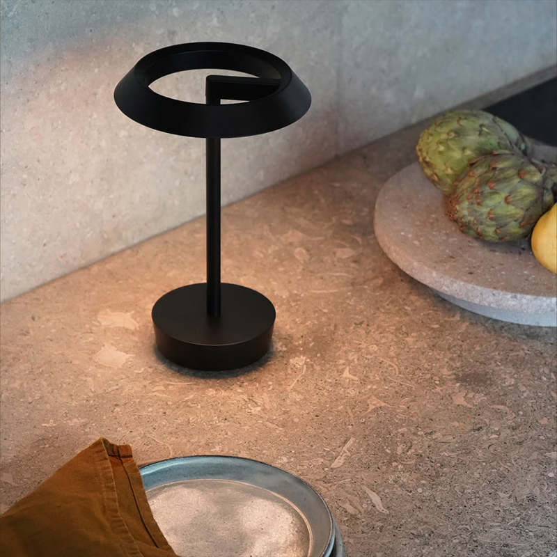 The Halo Portable Lamp from Astro Lighting in matt black on kitchen counter