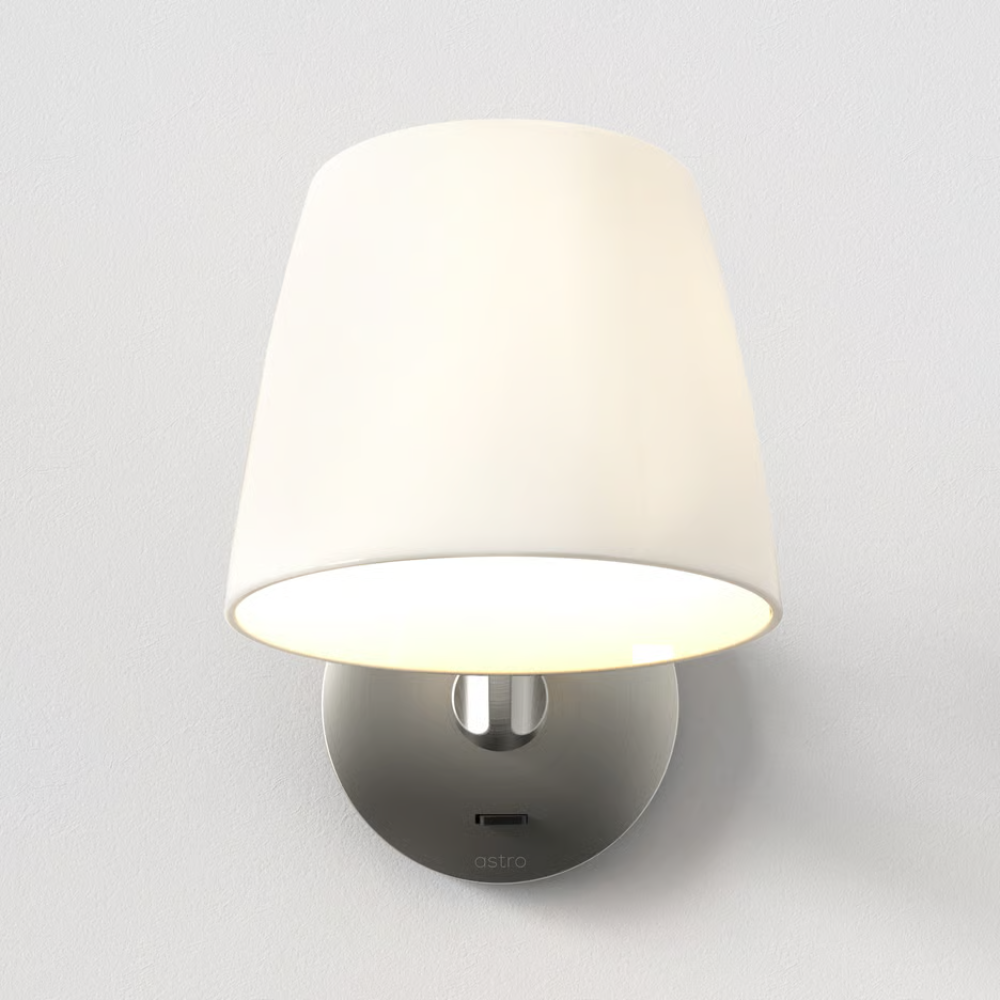 The matte nickel Imari Adjustable Wall Sconce from Astro Lighting from the front.