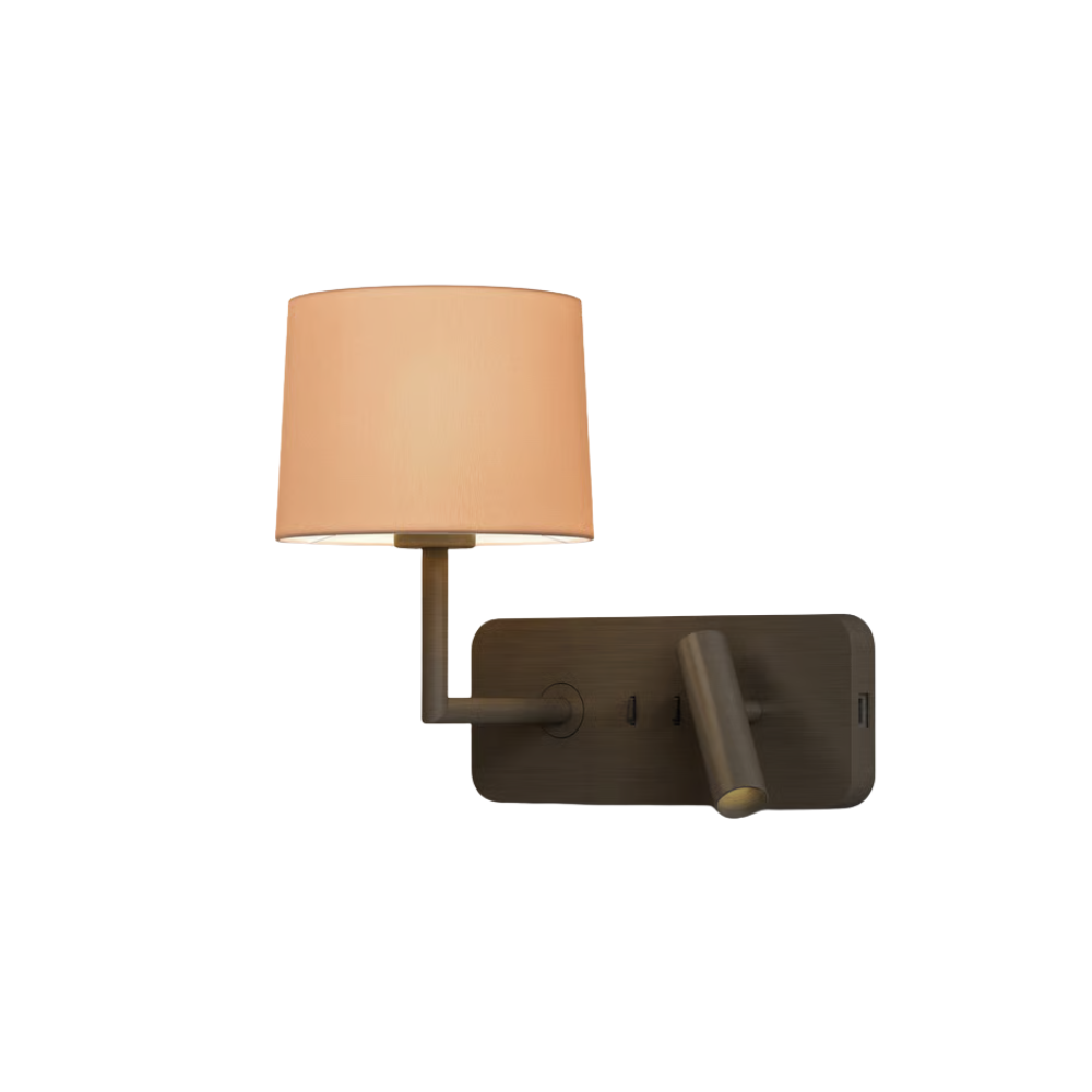 The bronze Side by Side USB Reading Light with the oyster fabric Drum 177 Shade.