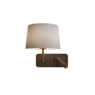 The bronze Side by Side USB Reading Light with the white fabric Round 250 Shade from the front.