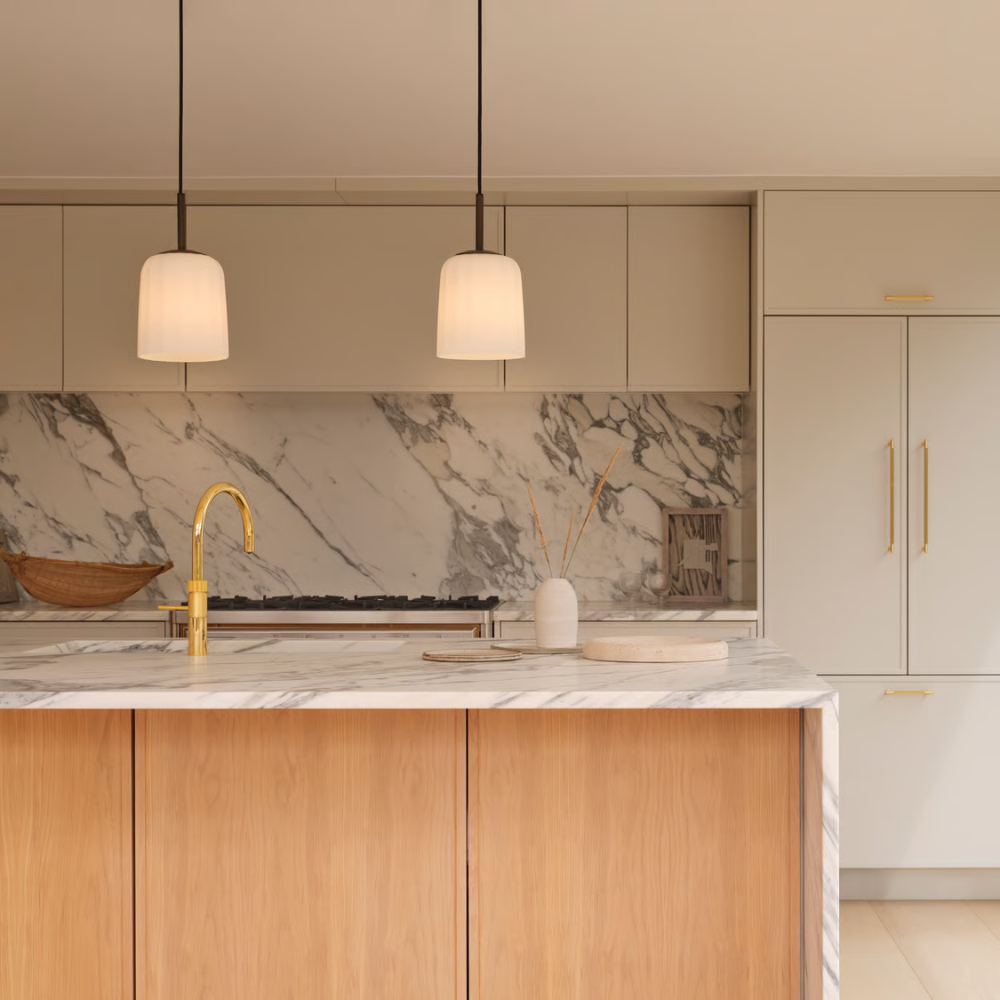 The small Veo Pendant from Astro Lighting in a kitchen.