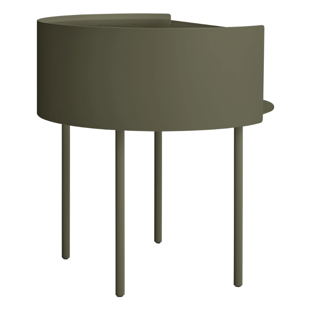 The rear of the Li'l Something Side Table from Blu Dot in Dark Olive.