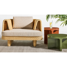 The sunbrella stucco Loophole Outdoor Lounge Chair from Bludot in living room.