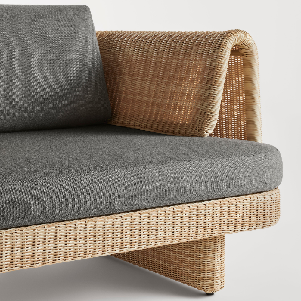 The toohey charcoal Loophole Outdoor Lounge Chair from Bludot with a seat detailings.