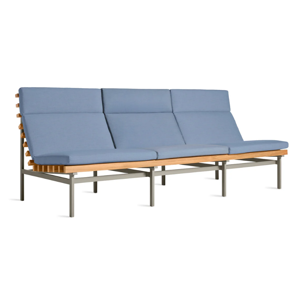 The sunbrella haze Perch Outdoor 3 Seat Sofa with charcoal frame from Bludot with side angle.