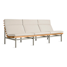 The sunbrella linen Perch Outdoor 3 Seat Sofa with charcoal frame from Bludot with a side angle.