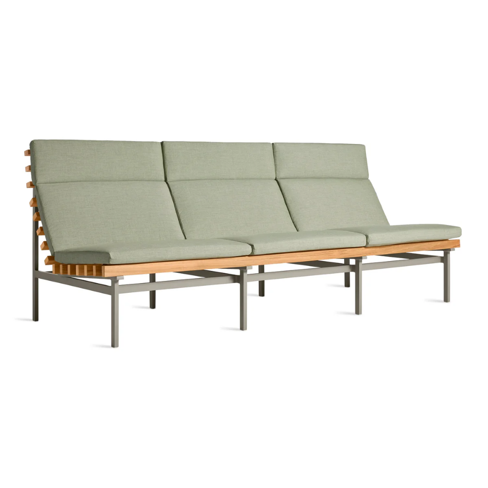 The sunbrella oasis Perch Outdoor 3 Seat Sofa with charcoal frame from Bludot with side angle.