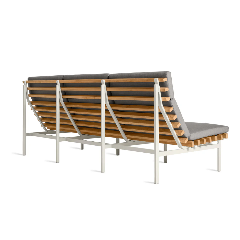 The toohey charcoal Perch Outdoor 3 Seat Sofa with white frame by Bludot from the rear side.