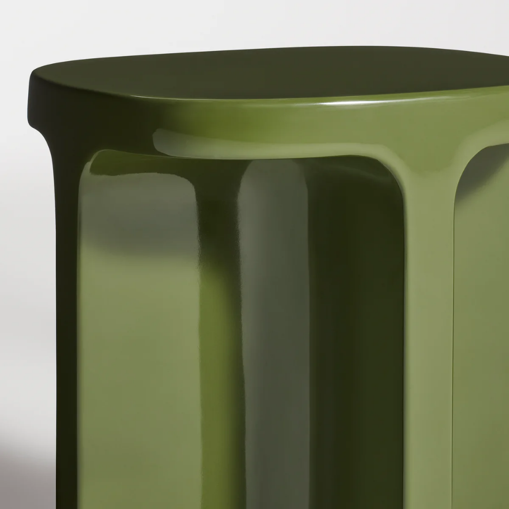 The olive Small Talk Side Table from Bludot with edge close up.