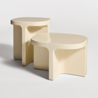 The ivory Small Talk Side Table from Bludot with short and tall side tables.