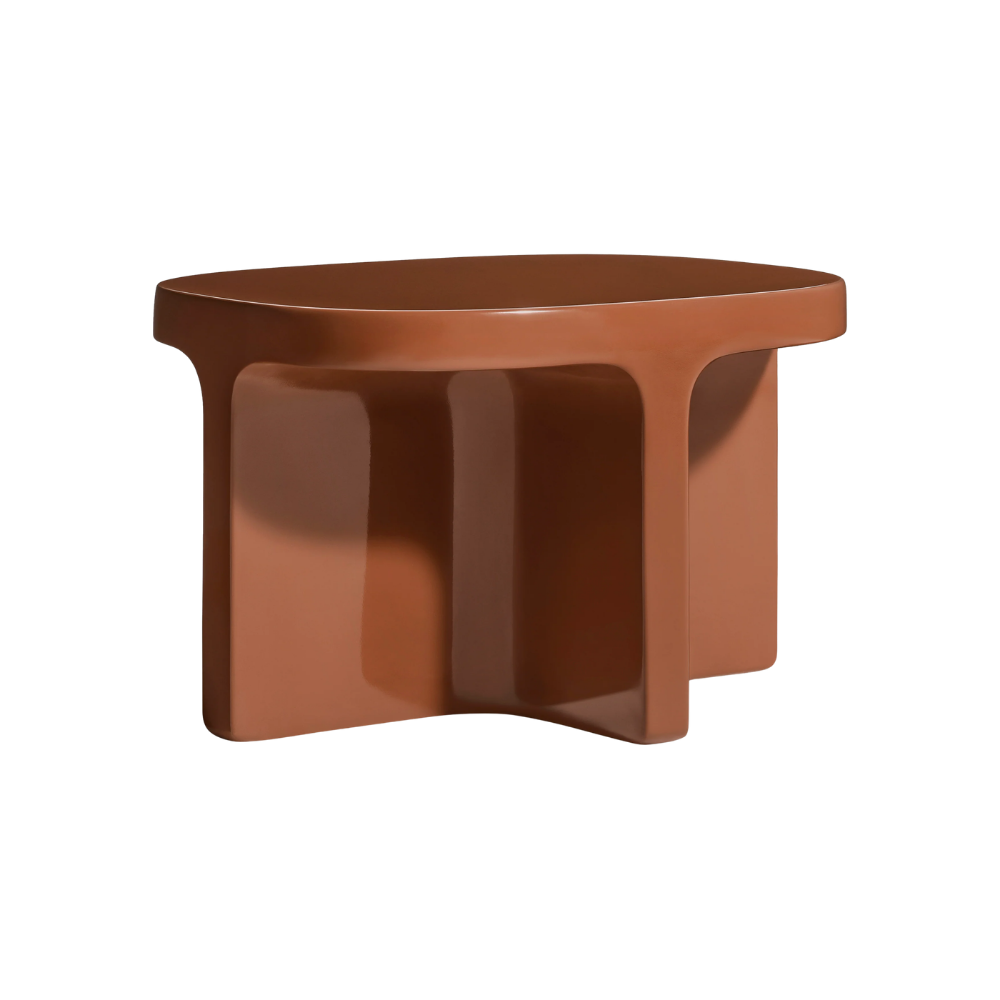 The rust Small Talk Short Side Table from Bludot with an angle.