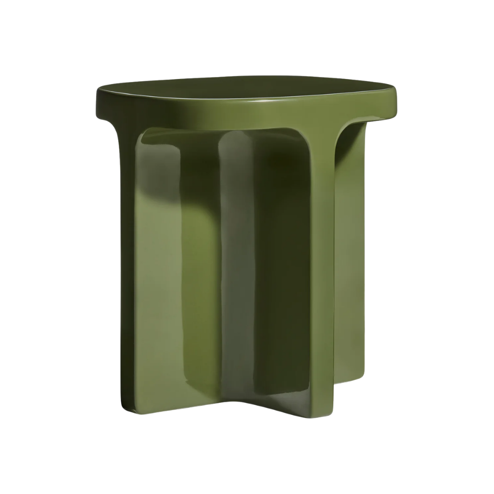 The olive Small Talk Tall Side Table from bludot with an angle.