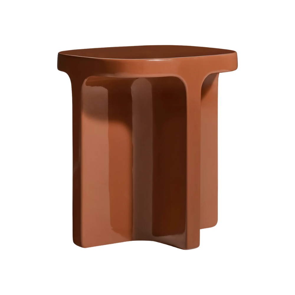 The rust Small Talk Tall Side Table from bludot with an angle.