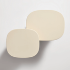 The ivory Small Talk Side Table from Bludot with short and tall from top view.