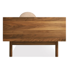 The Souvenir Sofa from Blu Dot with the irving copper stripe upholstery and walnut frame from the side.