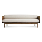The Souvenir Sofa from Blu Dot with the landa stone upholstery and walnut frame.